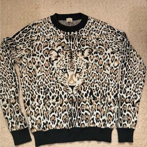 Pinko Cheetah Print Crewneck Sweater - Black and Tan